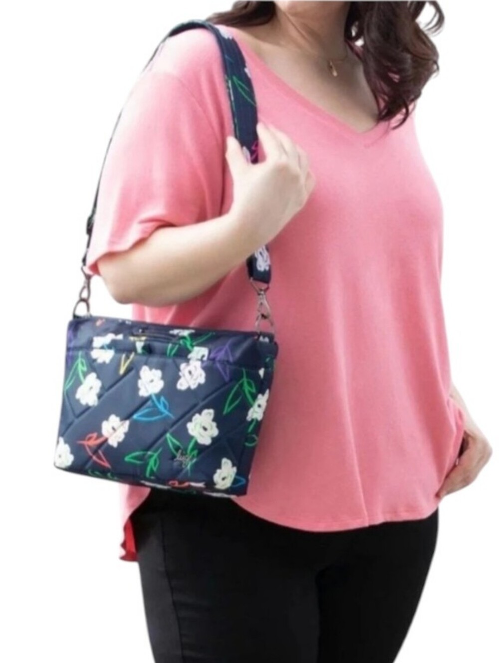 Lug Flare 2 Bright Floral Quilted Navy Crossbody Bag Women NWT     55